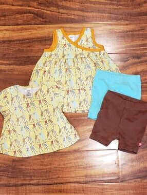 Zutano VGUC 12 months yellow monkey dress, monkey top and bike shorts (2)